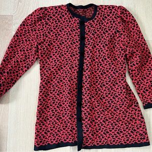 Knit red and black cheetah print cardigan